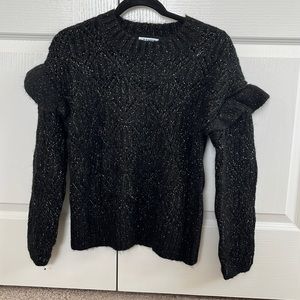 Knitted Black sweater with sliver specks and small ruffles on sleeves. New!